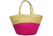 Straw Tote: Woven Wheat Straw Tote - 2 Tones - Fuchsia - BG-R11053FU